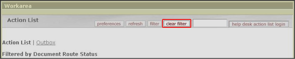 Action List: Clear Filter Button