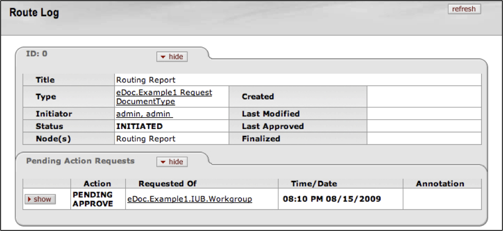 Routing Report: Route Log View