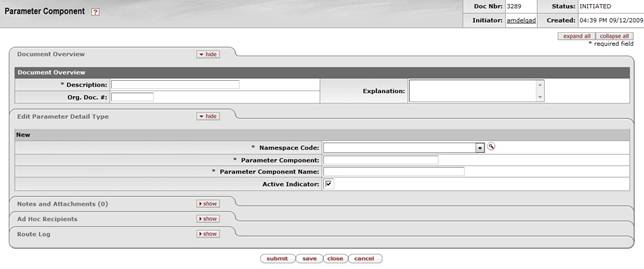 Parameter Component document