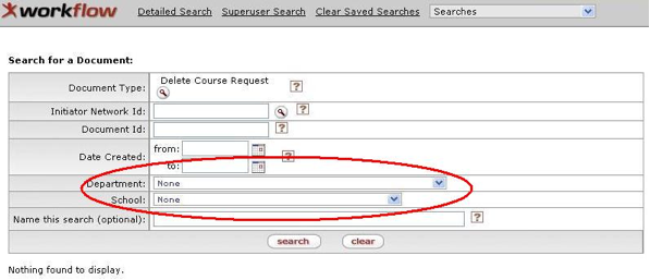 Custom Search Screen: Delet Course Request Example