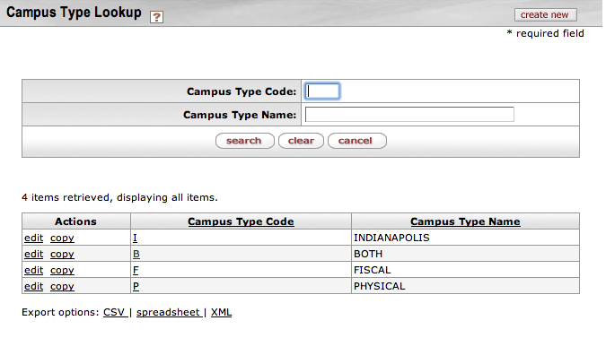 Campus Type Lookup document