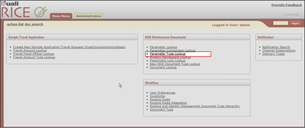 KNS Maintenance Documents Channel: Parameter Type Lookup Link