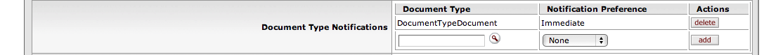 Action List Preferences: Document Type Notifications