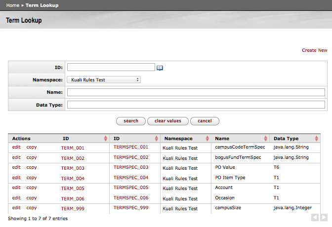 Term Lookup screen example