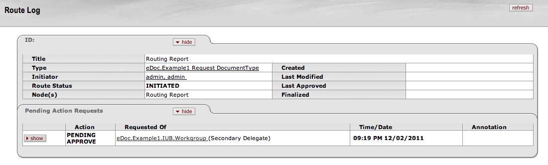 Routing Report: Route Log View