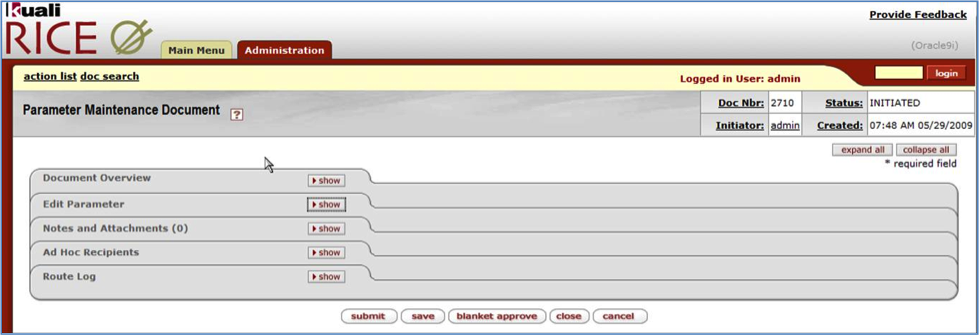 Parameter Maintenance Document