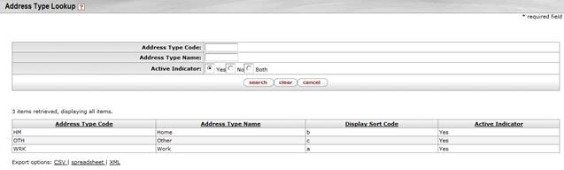 Address Type Lookup with results