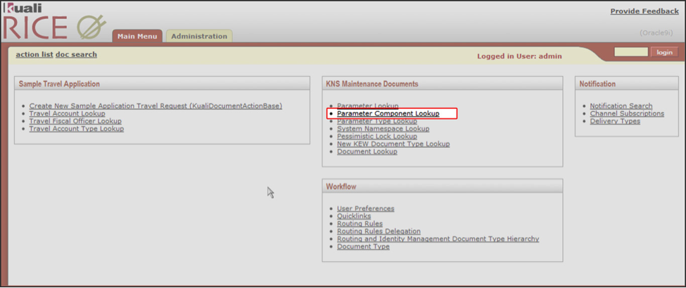 KNS Maintenance Documents: Parameter Componenet Lookup Link