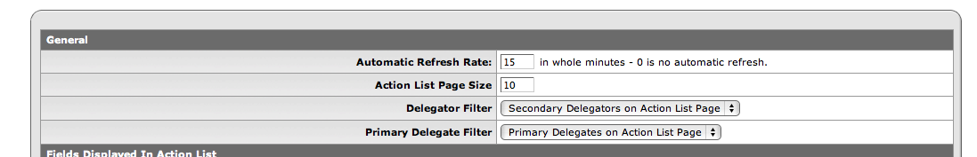 Action List Preferences: General section