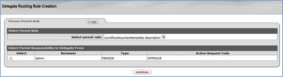 Delegate Routing Rule: Create New, Parent Selection