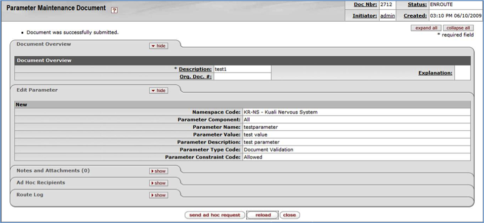 Parameter Maintenance Document: Routed Summary