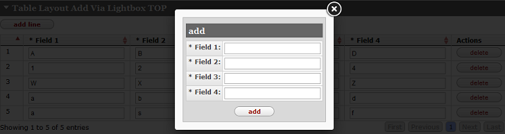 Collection Add Via Lightbox Example - TableLayout with TOP add line placement