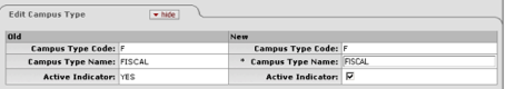 Campus Maintenance Document: Edit Campus Type Tab