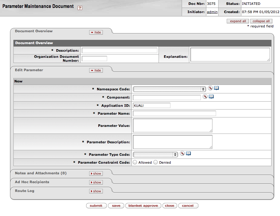 Parameter document