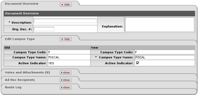 Campus Maintenance Document: Overview Tab