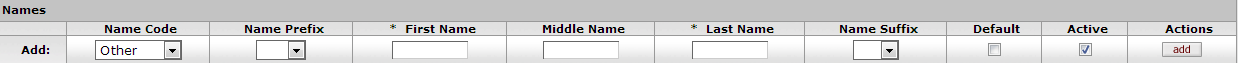 Person Document: Contact Tab, Names Section