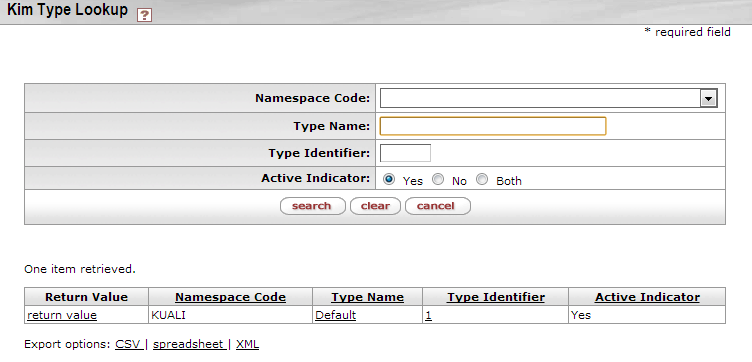 KIM Type Lookup: Results Example