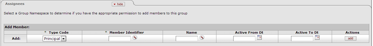 Group Maintenance Document: Assignees Tab