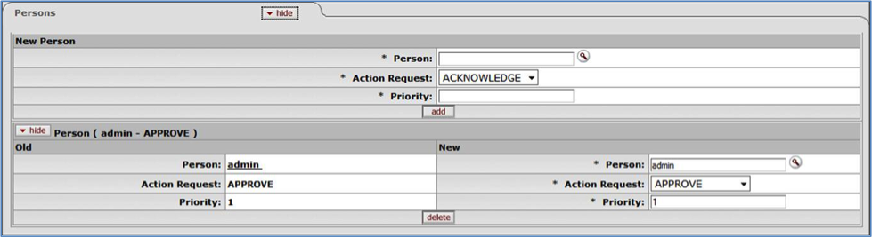 Routing Rules Delegation: Persons tab, Copy/Edit View