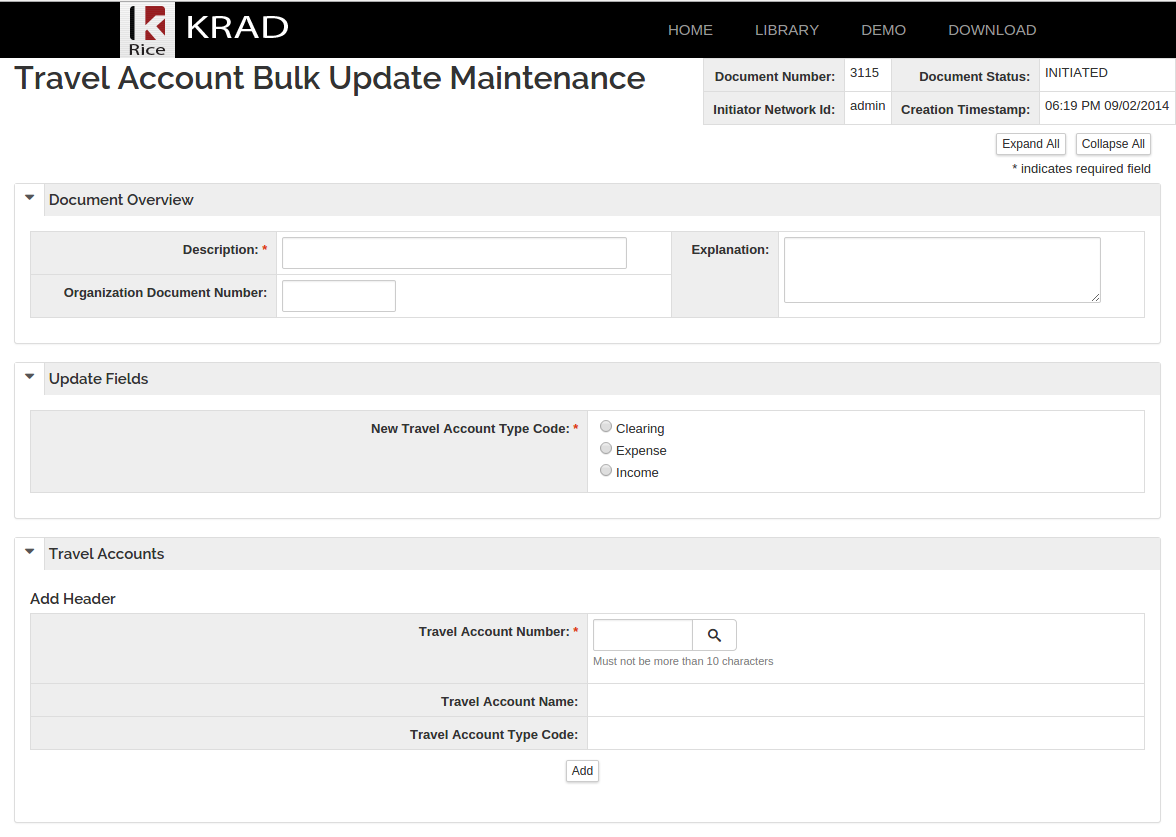 Bulk Update Maintenance Document Example